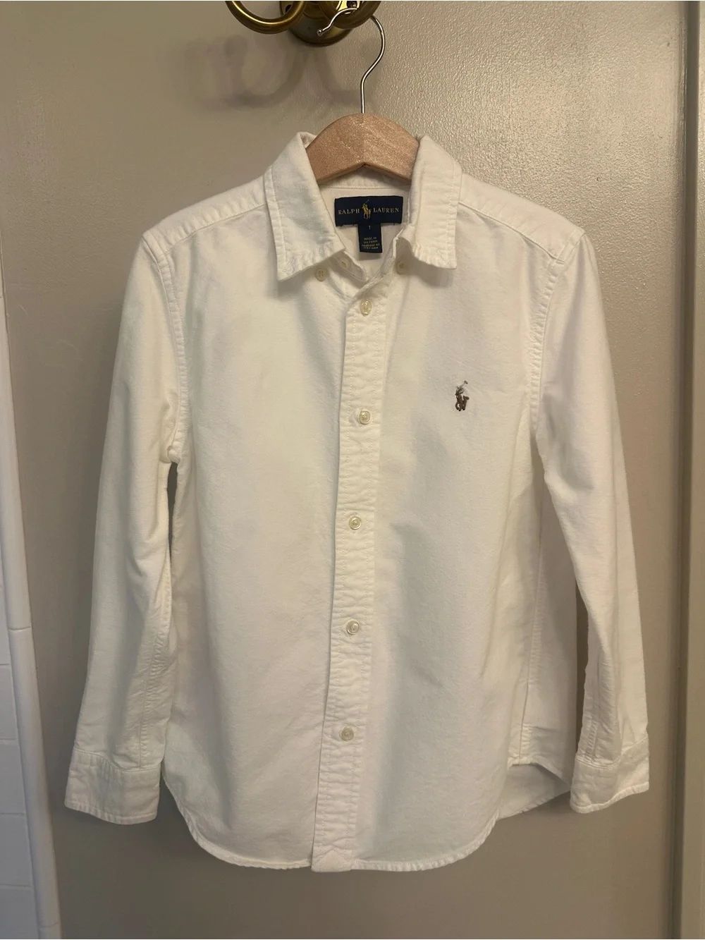 Ralph Lauren White Kids Oxford Button-Down Shirt with Pony Logo